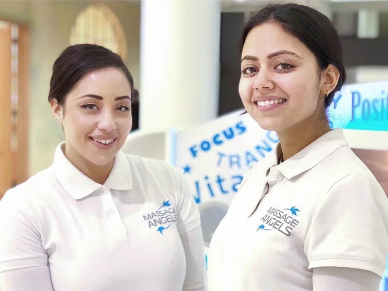 Therapists Jasmine and Ashley in-store massage